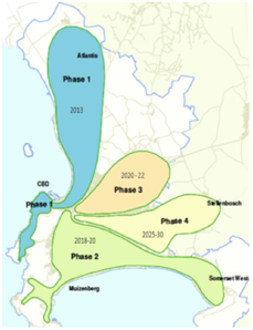 Stratégie initiale de mise en place de corridors BRT Source: City of Cape Town (CoCT), 2011